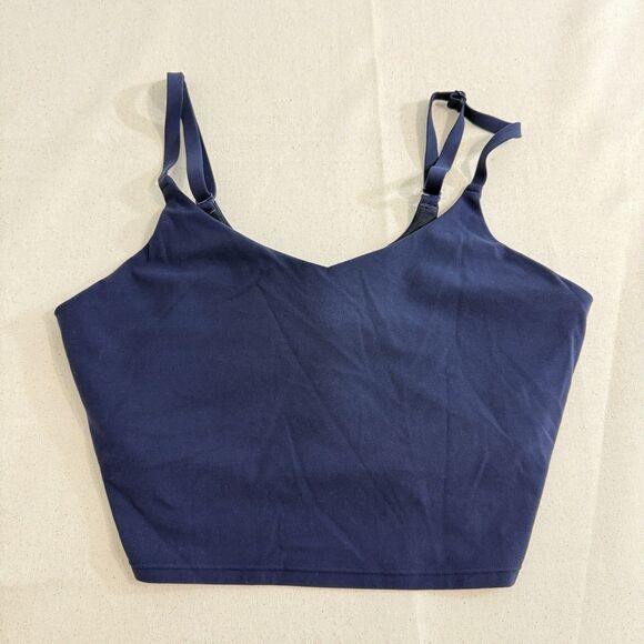 Athleta V-Neck Longline Bra Navy Size Medium *Missing Bra Pads - Picture 1 of 6